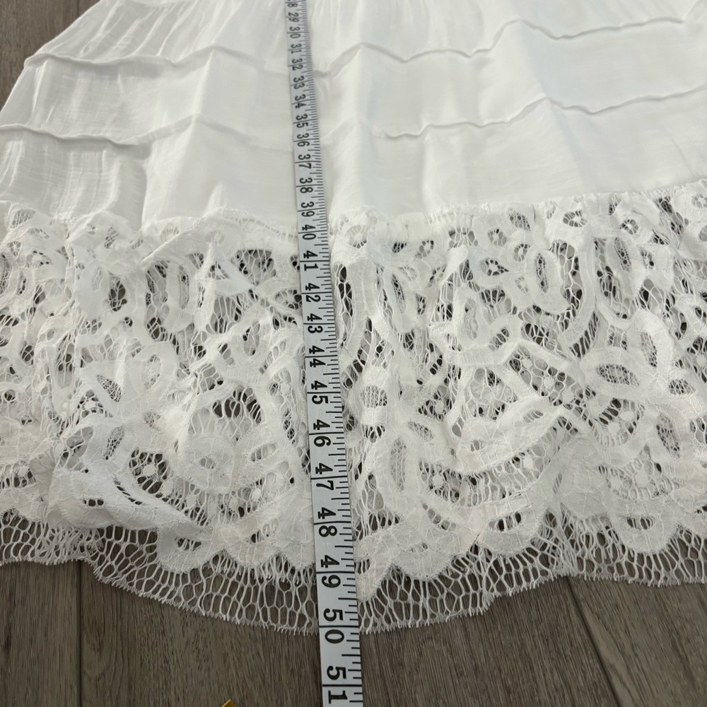 White Maxi Dress Size L Cottagecore Beach Wedding Minimalist Lace Fairycore - Picture 12 of 15